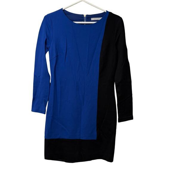 Trina Turk Cobalt Blue Colorblock Cubanist Party Dress Long Sleeve Knee Length 4 - Picture 1 of 7